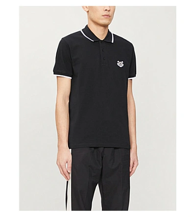 Shop Kenzo Tiger-embroidered Cotton-piqu? Polo Shirt In Black