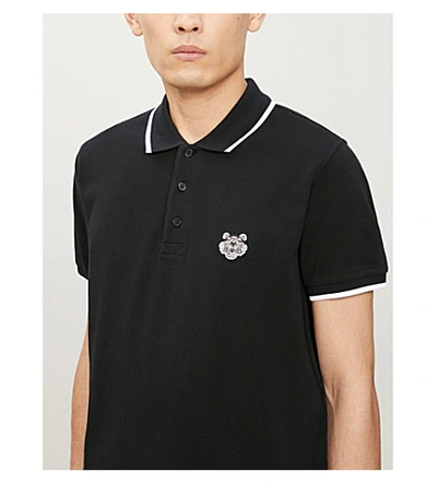 Shop Kenzo Tiger-embroidered Cotton-piqu? Polo Shirt In Black