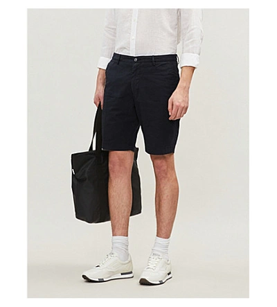 Shop Hugo Boss Boss Men's Dark Blue Regular-fit Cotton-blend Twill Chino Shorts