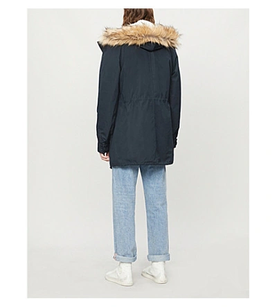 Sandro Long Faux-shearling Lined Cotton Parka Coat In Blue | ModeSens