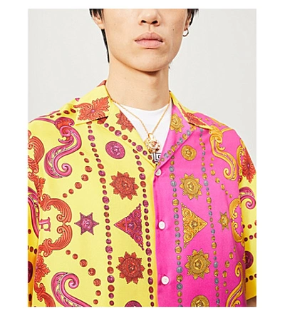 Shop Versace Baroque-print Relaxed-fit Silk Shirt In Giallo+stampa