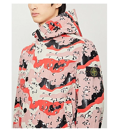 Shop Stone Island Desert Camo Abstract-pattern Hooded Cotton-blend Jacket In Plaster