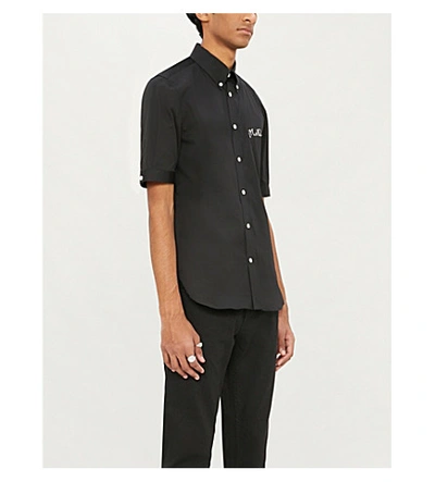 Shop Alexander Mcqueen Logo-embroidered Cotton-blend Poplin Shirt In White