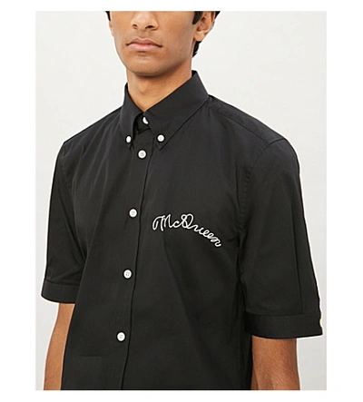 Shop Alexander Mcqueen Logo-embroidered Cotton-blend Poplin Shirt In White