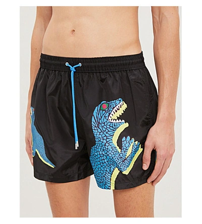 Shop Paul Smith Dino-print Swim Shorts In Black