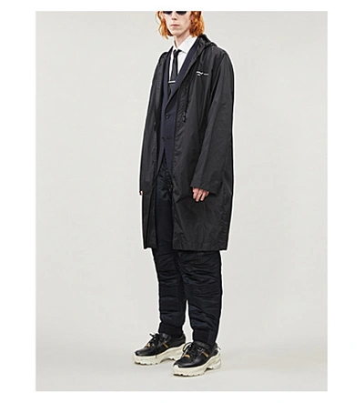 Shop Off-white Drawstring-hood Brand-print Shell Raincoat In Black