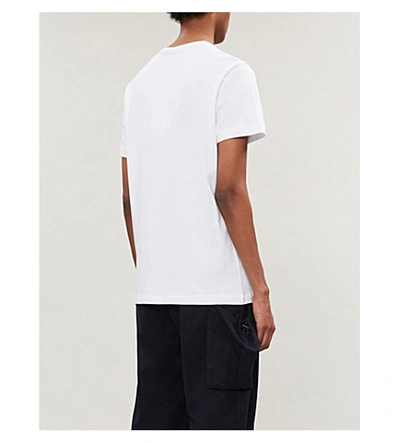 Shop Moncler Logo-print Short-sleeve Cotton-jersey T-shirt In White Blue