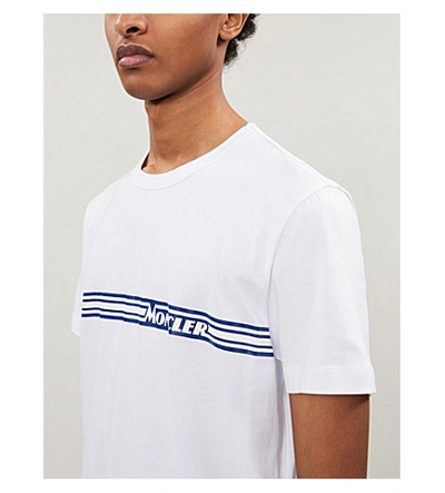 Shop Moncler Logo-print Short-sleeve Cotton-jersey T-shirt In White Blue