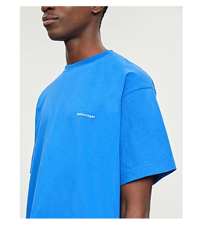 Shop Balenciaga Logo-print Cotton-jersey T-shirt In Sapphire