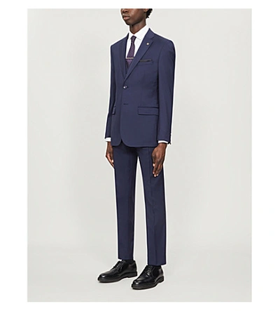 Shop Ted Baker Debonair Tapered Modern-fit Wool Trousers In Navy