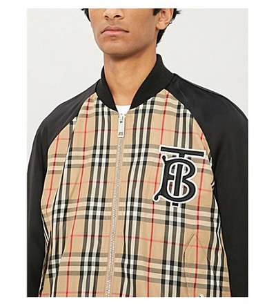 Shop Burberry Logo-embroidered Twill And Satin Bomber Jacket In Archive+beige