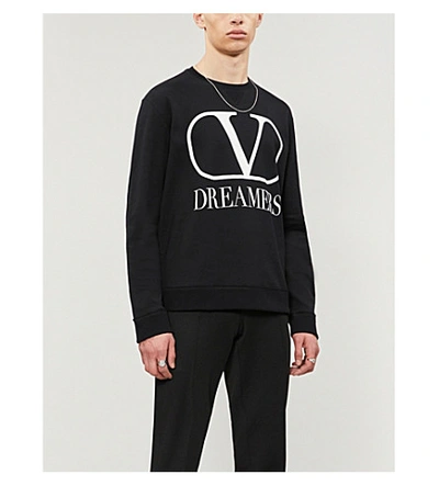 Shop Valentino Logo-print Cotton-jersey Sweatshirt In Black White