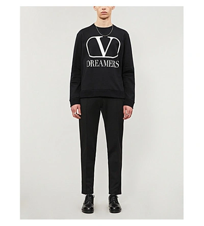 Shop Valentino Logo-print Cotton-jersey Sweatshirt In Black White