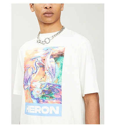 Shop Heron Preston Heron-print Cotton-jersey T-shirt In White+multi