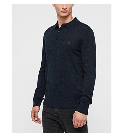 Shop Allsaints Mode Slim-fit Wool Polo Shirt In Black