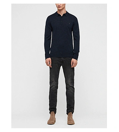 Shop Allsaints Mode Slim-fit Wool Polo Shirt In Black