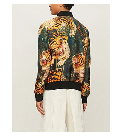 Shop Dsquared2 Tiger-print Silk Jacket In Green+orange