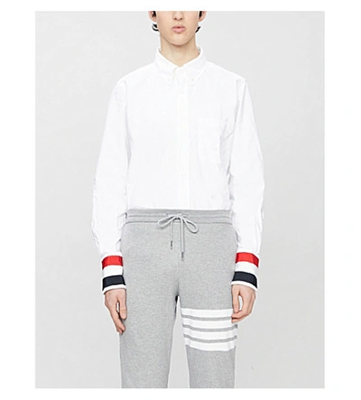 Shop Thom Browne Stripe-trimmed Slim-fit Cotton Shirt In White