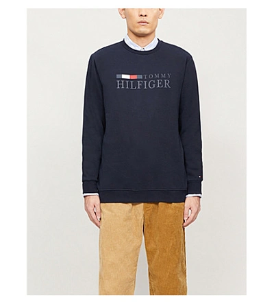 Shop Tommy Hilfiger Logo-print Cotton-jersey Sweatshirt In Ecru