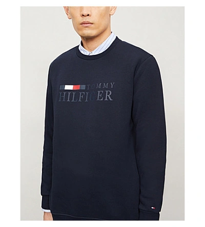 Shop Tommy Hilfiger Logo-print Cotton-jersey Sweatshirt In Ecru