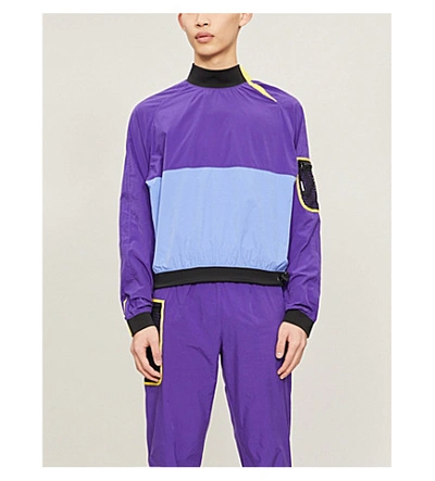 Shop Kenzo Contrast-panels Relaxed-fit Shell Jacket In Aubergine