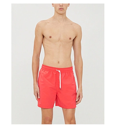 Shop Polo Ralph Lauren Traveller Logo-embroidered Swim Shorts In Racing Red