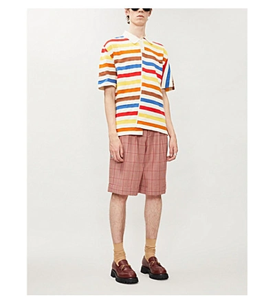 Shop Marni Asymmetric Striped Cotton-blend Polo Shirt In Multi