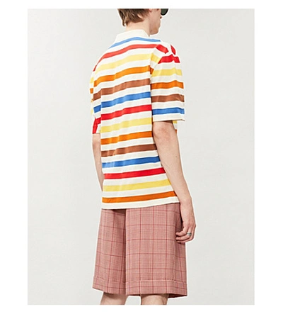 Shop Marni Asymmetric Striped Cotton-blend Polo Shirt In Multi
