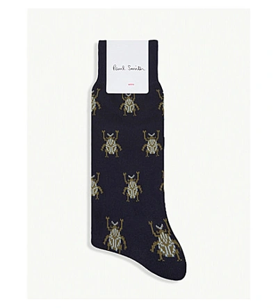 Shop Paul Smith Beetle Print Socks In Navy