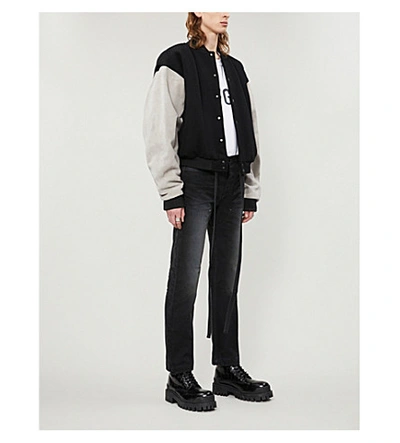 Shop Fear Of God Panelled Wool And Leather Varsity Jacket In Black+grey