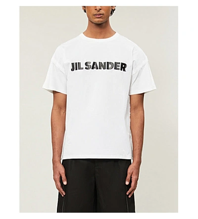 Shop Jil Sander Logo-print Cotton-poplin And Cotton-jersey T-shirt In White