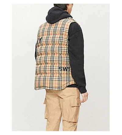 Shop Burberry Midland Check-print Shell Gilet In Beige+chk