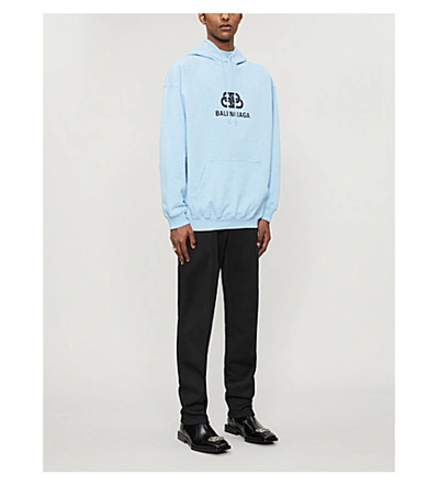 Balenciaga Oversized Logo-print Loopback Cotton-jersey Hoodie In Blue |  ModeSens