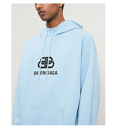 Shop Balenciaga Logo-print Cotton-jersey Hoody In Baby Blue