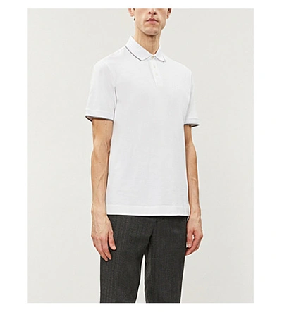 Shop Z Zegna Brand-appliqué Slim-fit Cotton-stretch Polo Shirt In White