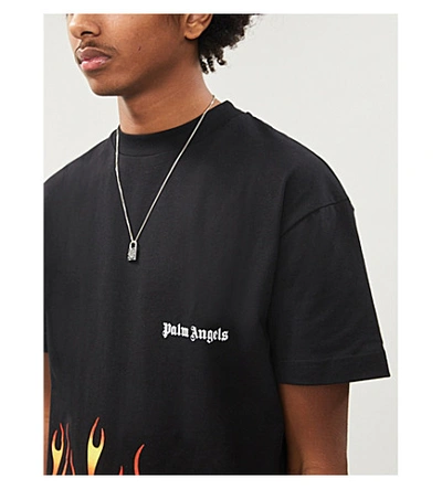 Shop Palm Angels Firestarter Crewneck Cotton-jersey T-shirt In Black+multicolor