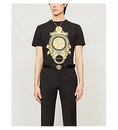 Shop Versace Logo-print Slim-fit Cotton-jersey T-shirt In Nero