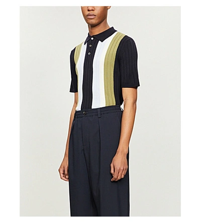 Shop Barena Venezia Striped Slim-fit Wool Polo Shirt In Navy