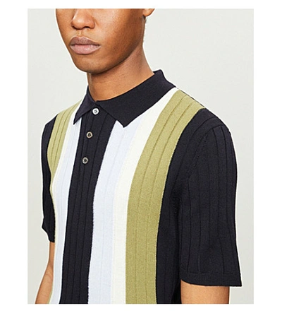 Shop Barena Venezia Striped Slim-fit Wool Polo Shirt In Navy
