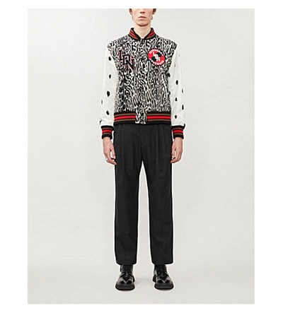 Shop Burberry Contrast-sleeve Leopard Wool Bomber Jacket In Black