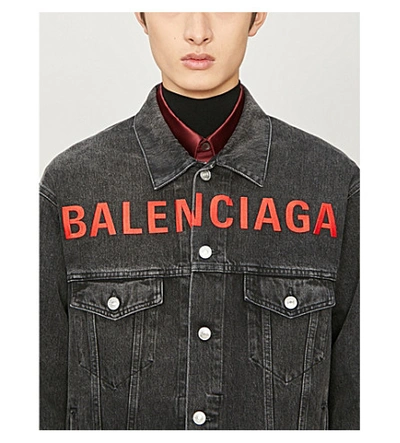 Shop Balenciaga Logo-embroidered Denim Jacket In Washed Black