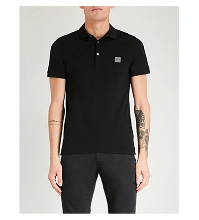 Shop Hugo Boss Logo-embroidered Cotton-piqué Polo Shirt In Black