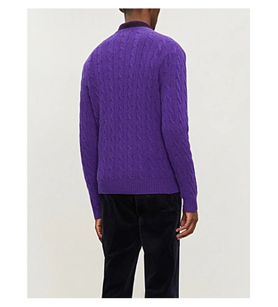 Shop Polo Ralph Lauren Cable-knit Wool And Cashmere-blend Jumper In Violet Heather