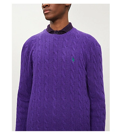 Shop Polo Ralph Lauren Cable-knit Wool And Cashmere-blend Jumper In Violet Heather
