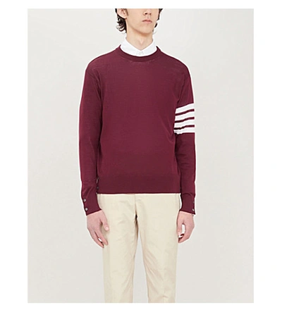 Shop Thom Browne Striped Long-sleeved Crewneck Wool Jumper In Pale Blue