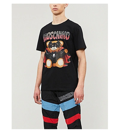 Shop Moschino Teddy Dracula Brand-print Cotton-jersey T-shirt In Black