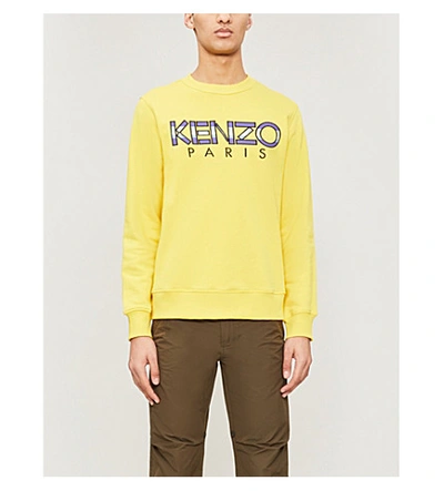 Shop Kenzo Paris Crewneck Cotton-jersey Sweatshirt In Lemon