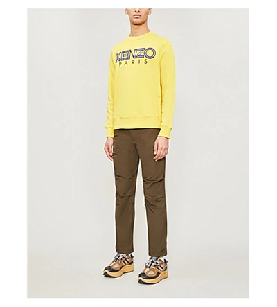 Shop Kenzo Paris Crewneck Cotton-jersey Sweatshirt In Lemon