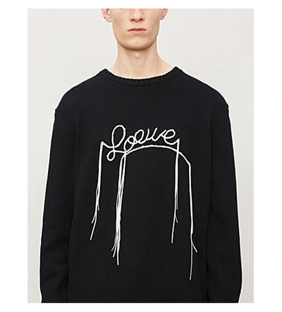 Shop Loewe Logo-embroidered Cotton-knit Jumper In Black+ecru