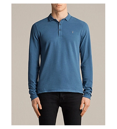 Shop Allsaints Reform Cotton-piqué Polo Shirt In Aqua Blue